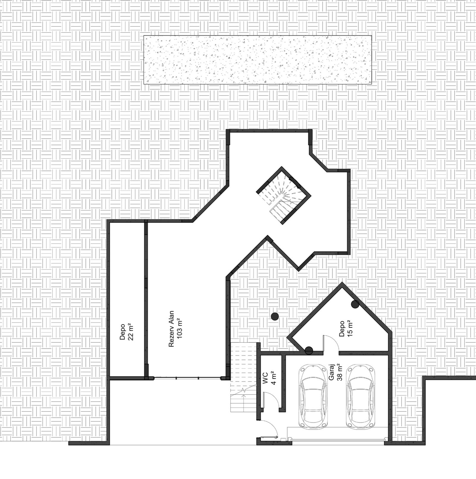 Basement floor plan — garage, reserve space and storage